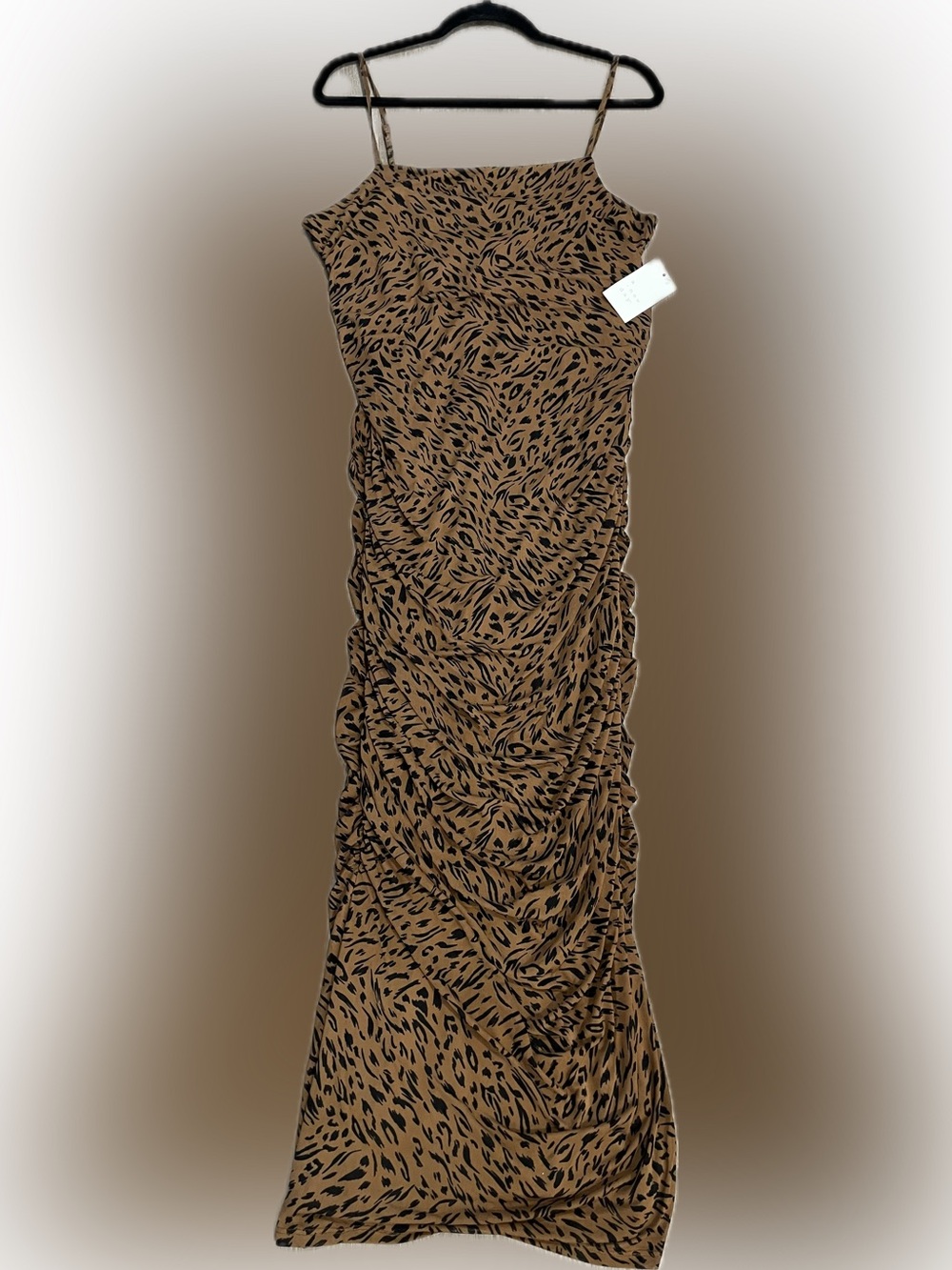 A New Day Leopard Ruched Midi Dress NWT Animal Print Size L